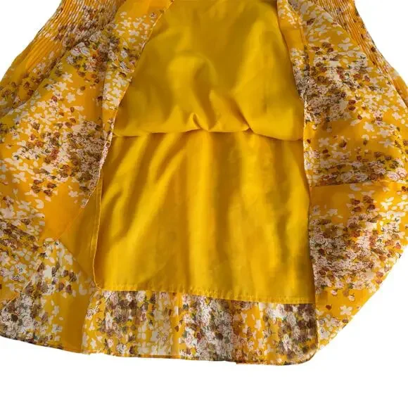 Maison d'Amelie Yellow Floral Pleated Drop Waist Dress Women’s Large Halter Neck - Picture 5 of 8